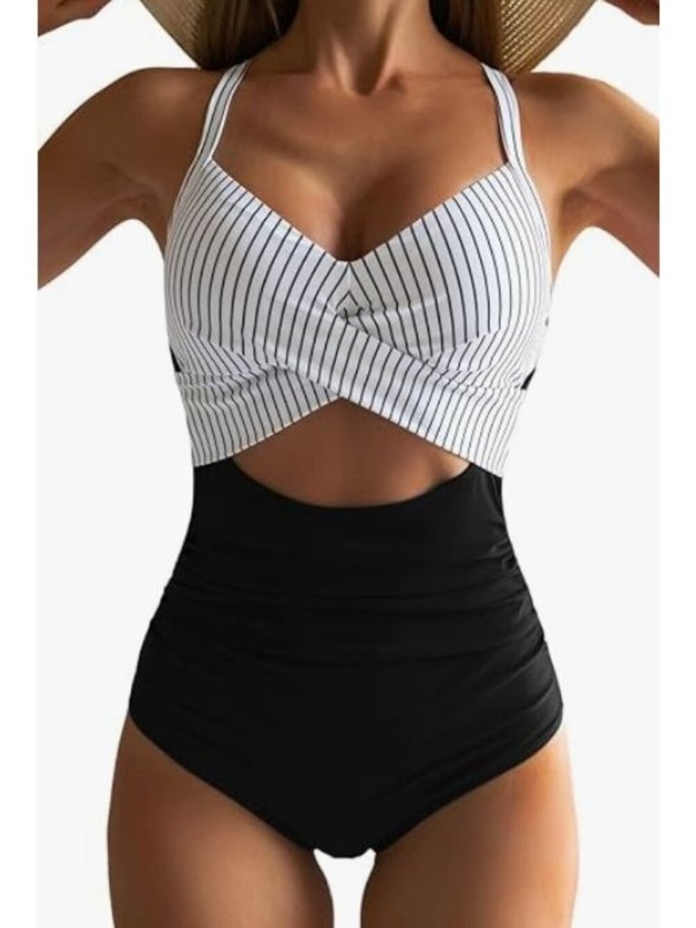 Eomenie One Piece Swimsuit Medium Black White New Tummy Control Twist Cutout